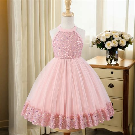 Girls Light Pink Sequin Flared Fit & Flare Dress – INCLUD