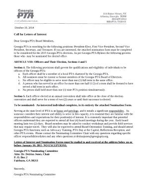 Dear Georgia PTA Board Members, Doc Template | pdfFiller