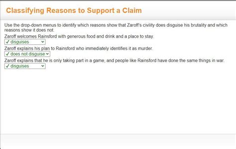 Use the drop-down menus to identify which reasons show that Zaroff’s ...