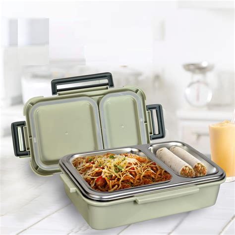 Buy Ganesh Stainless Steel 3 Compartment Insulated Lunch Box for School ...