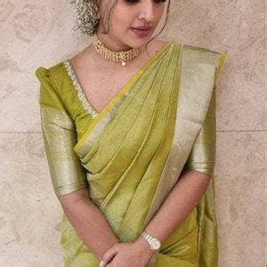 Buy Kanjeevram Light Green Pure Lichi Silk Saree With Silver Online in ...