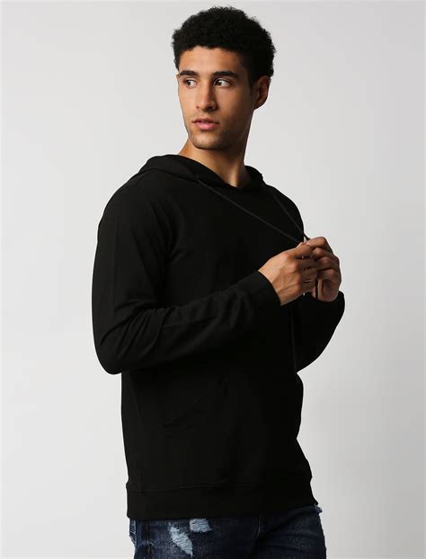 Fostino Black Plain Full Sleeves Hoodies - Fostino Hoodies