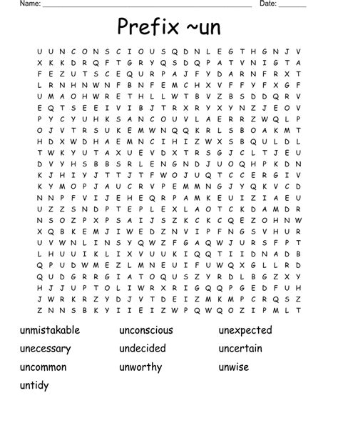 Prefix ~un Word Search - WordMint
