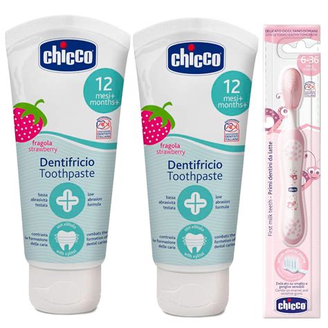 Buy Chicco Strawberry Toothpaste (12 m) 50 ml, Pack of 2 and Pink ...