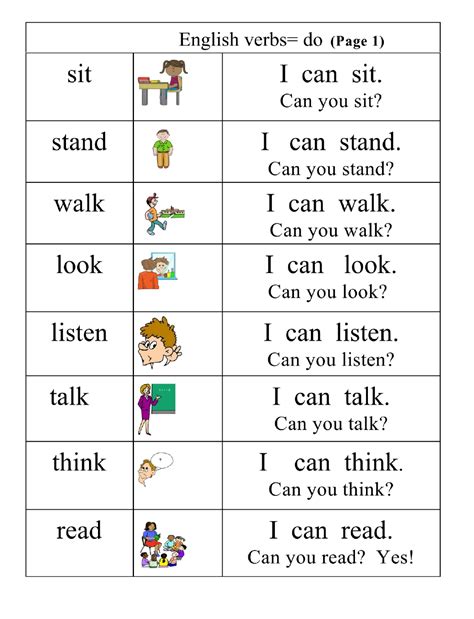 Very basic verbs: Group 1 pictures, words, simple sentences, page 1 ...