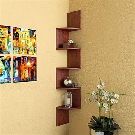 DecorNation Corner Wall Mount Shelf Zigzag Shape (Egyptian Walnut ...