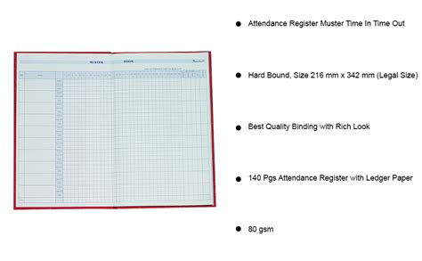 inr | Attendance Register | 140 Pages | Muster Time in Time Out | 80 ...