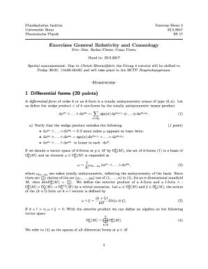 Fillable Online Exercises General Relativity and Cosmology 1 ...