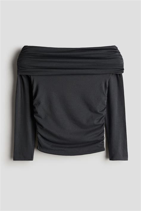 Off-the-shoulder jersey top - Dark grey - Kids | H&M IN