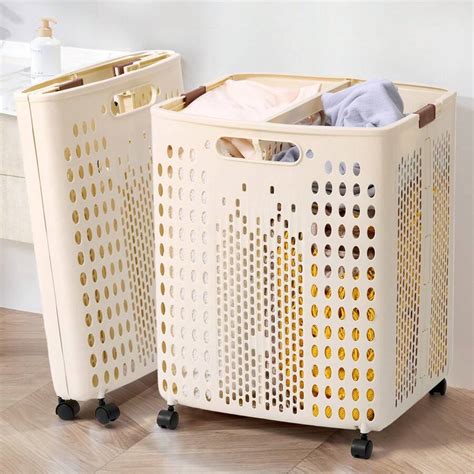 Senmeo Foldable Laundry Basket With Wheels, Extra Large Capacity ...