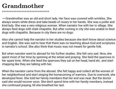 the portrait of a lady character sketch of a grandmother - Brainly.in