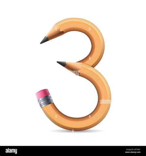 3d yellow pencil number 3 isolated on white background Stock Vector ...