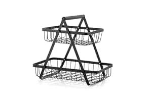 H & H ENTERPRISES 2-Tier Metal Fruit Basket for Kitchen Counter | Black ...