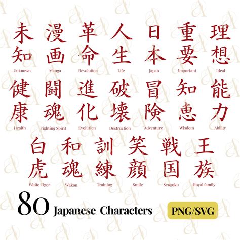 Japanese Word SVG Bundle, Respect Kanji Symbols PNG, Life Kanji Characters, Happiness, Success ...