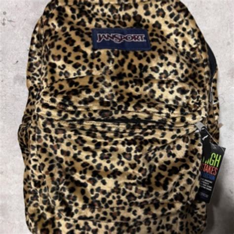 Fuzzy Animal Leopard Cheetah Print JANSPORT Backpack... - Depop