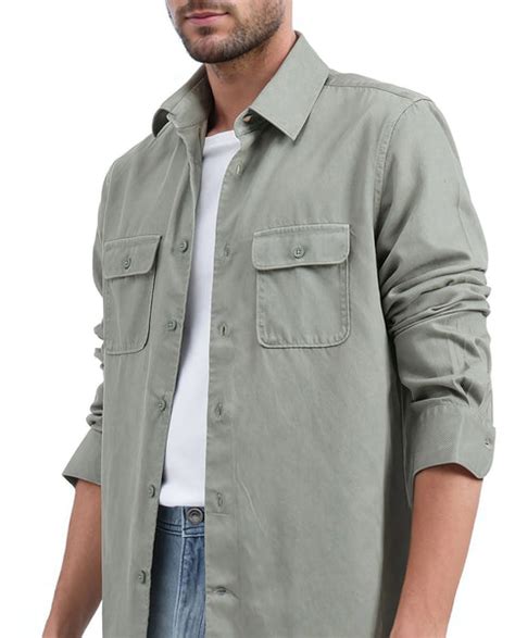 Buy Lyton-25 - Dusky Green Regular Fit Plain Shirt| Rare Rabbit
