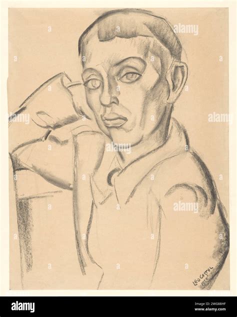 Young Man supports his head on his hand, Leo Gestel, 1920 drawing paper ...