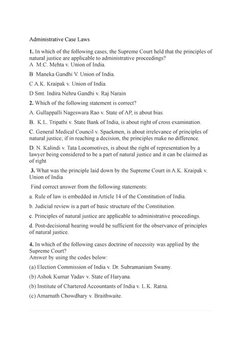 Administrative Law Case Laws MCQ for LLM Entrance - Administrative Case ...