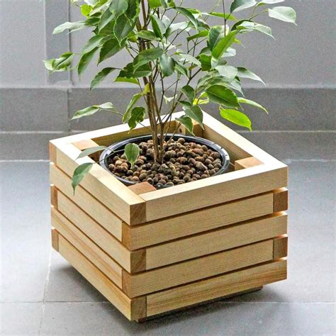 Custom Wooden Planter Box – Rustic Handmade Cachepot, Square Wooden ...