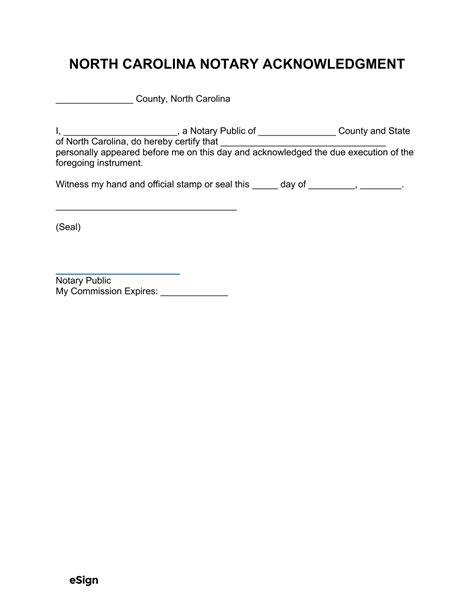 Free North Carolina Notary Acknowledgment Form | PDF | Word
