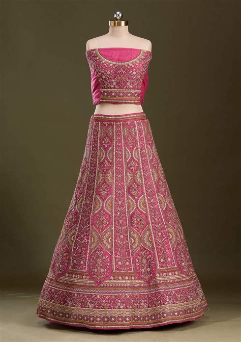 Buy Onion Pink Cording Net Semi-Stitched Lehenga - Koskii