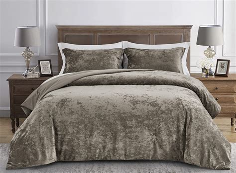 Chezmoi Collection Lux 3-Piece Taupe Velvet Comforter Set King Size ...