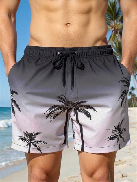 Manfinity VDAYZ Men's Casual Loose Print Drawstring Waist Beach Shorts ...