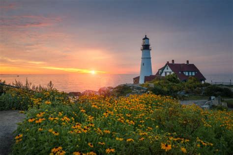 200+ Portland Head Lighthouse At Sunset Maine Stock Photos, Pictures ...