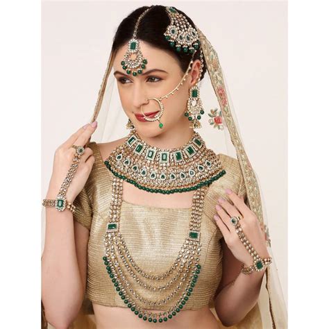Buy OOMPH Green Kundan Jadau Dulhan Bridal Wedding Nikah Jewellery (Set ...