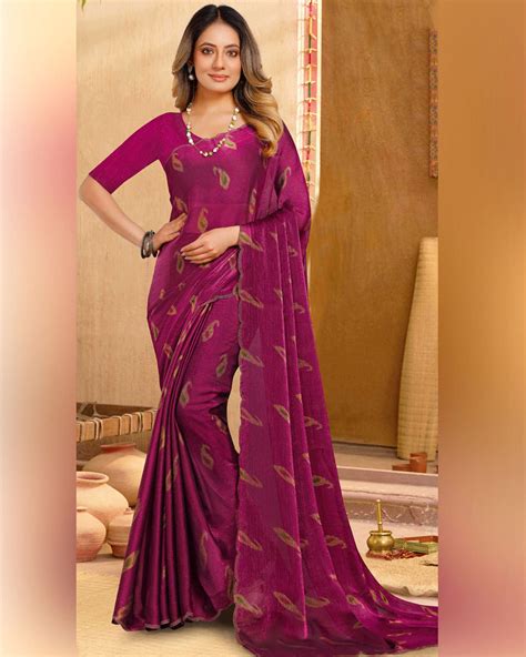 Vishal Prints Dark Magenta Designer Fancy Satin-Chiffon Saree With Dia