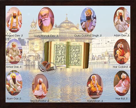 Sikh Religious Ten Gurus With Guru Granth Sahib Kanga Kirpan ...