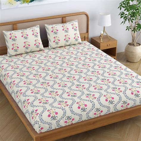 SheetKart Pure Cotton Floral Printed Jaipuri Bedsheet for Double Bed ...