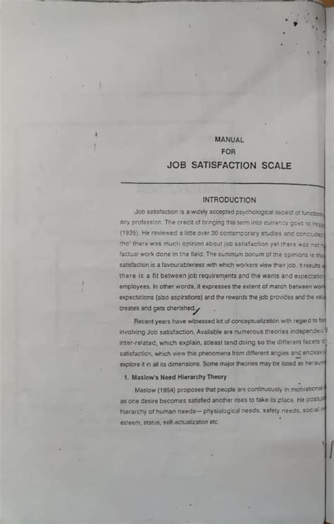 Job Satisfaction Scale Manual: Theoretical Foundations and Measures ...