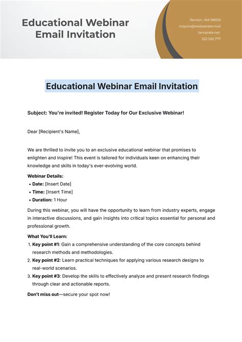 Free Educational Webinar Email Invitation Template to Edit Online