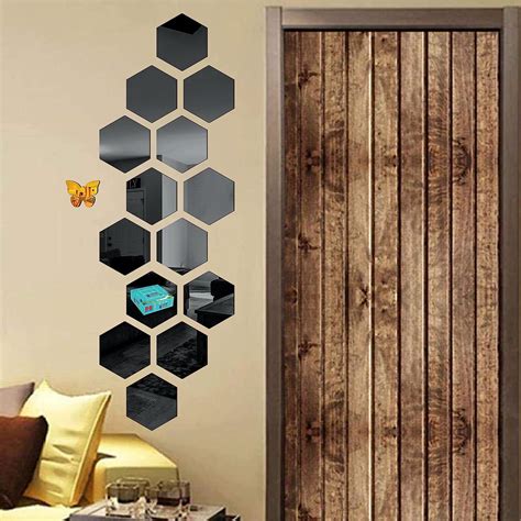 Buy Look Decor 14 Hexagon Black With 10 Butterfly Golden wall mirrors|acrylic stickers|mirrors ...