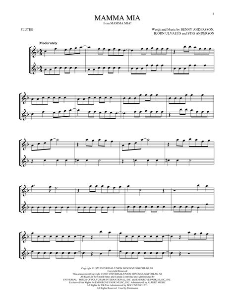 Mamma Mia (Flute Duet) - Print Sheet Music Now