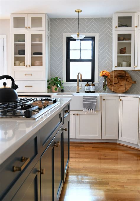 Minneapolis Subway Tile Herringbone Backsplash Kitchen White Kitchen
