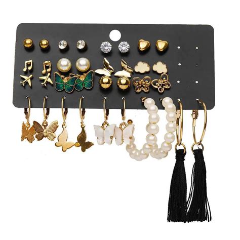 Set of 17 Bohemian Long Tassel Drop Statement Earrings and Studs ...