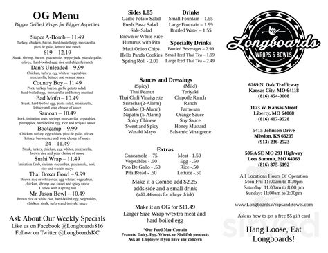 Menu for Longboards Wraps & Bowls - Kansas City, MO | Sirved