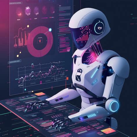 White robot analyzing data on digital touchscreen | Premium Photo