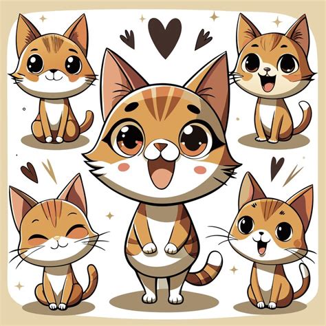 Cute cartoon cats with various expressions and poses | Premium AI ...