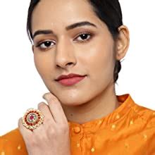 ZAVERI PEARLS Gold Tone Circular Shape Traditional Adjustable Finger ...