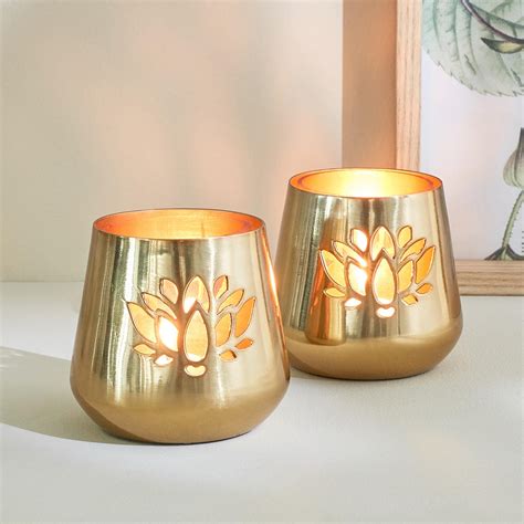 Buy Majestic Set of 2 Metal Lotus Cut-Out Votive Holders from Home ...