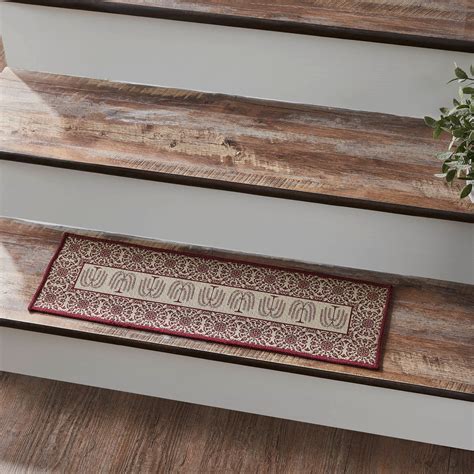 VHC Brands Custom House Burgundy Tan Jacquard Indoor/Outdoor Stair Tre ...