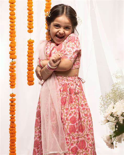 Tiber Taber Pink Lehenga Set-Floral-Cotton-For Infants-Extra 5% Off ...