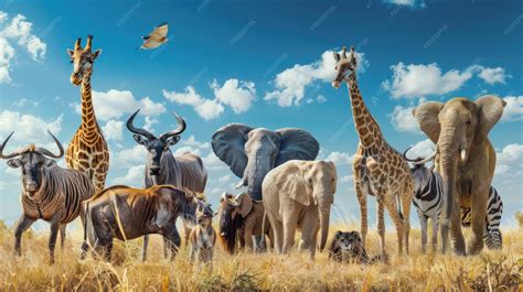 African Savanna Animals Gathering in Grassland | Premium AI-generated image