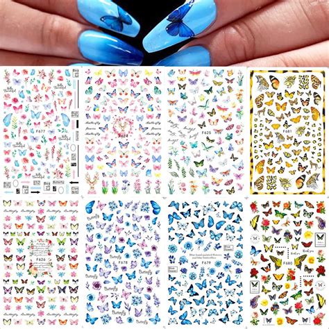Buy CHENSH 8 Sheets Butterfly Nail Art Stickers Decals, 3D Self ...