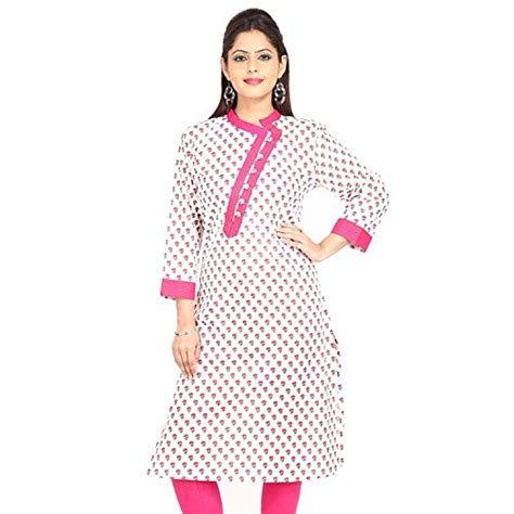 Buy HRINKAR Women's Solid Contrasts Printed Knee Length Pure Cotton ...