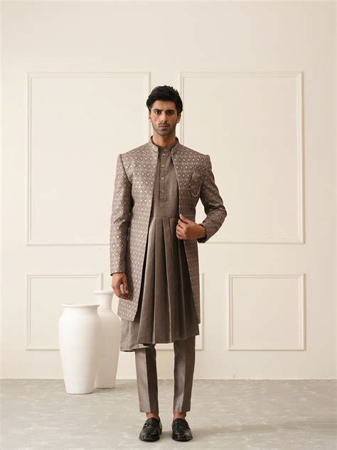 Grey Art Silk Embroidered Sequins Indowestern Sherwani – Design Duality ...