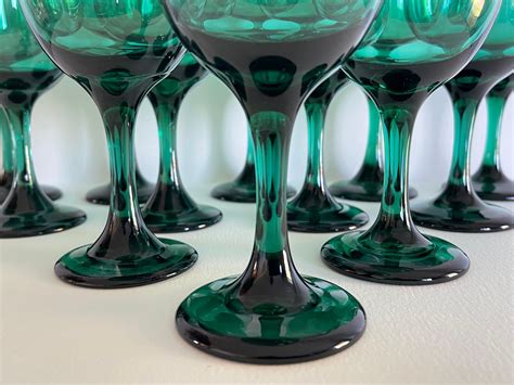 1970s Green Glass Wine Stems, Set of 12 at 1stDibs